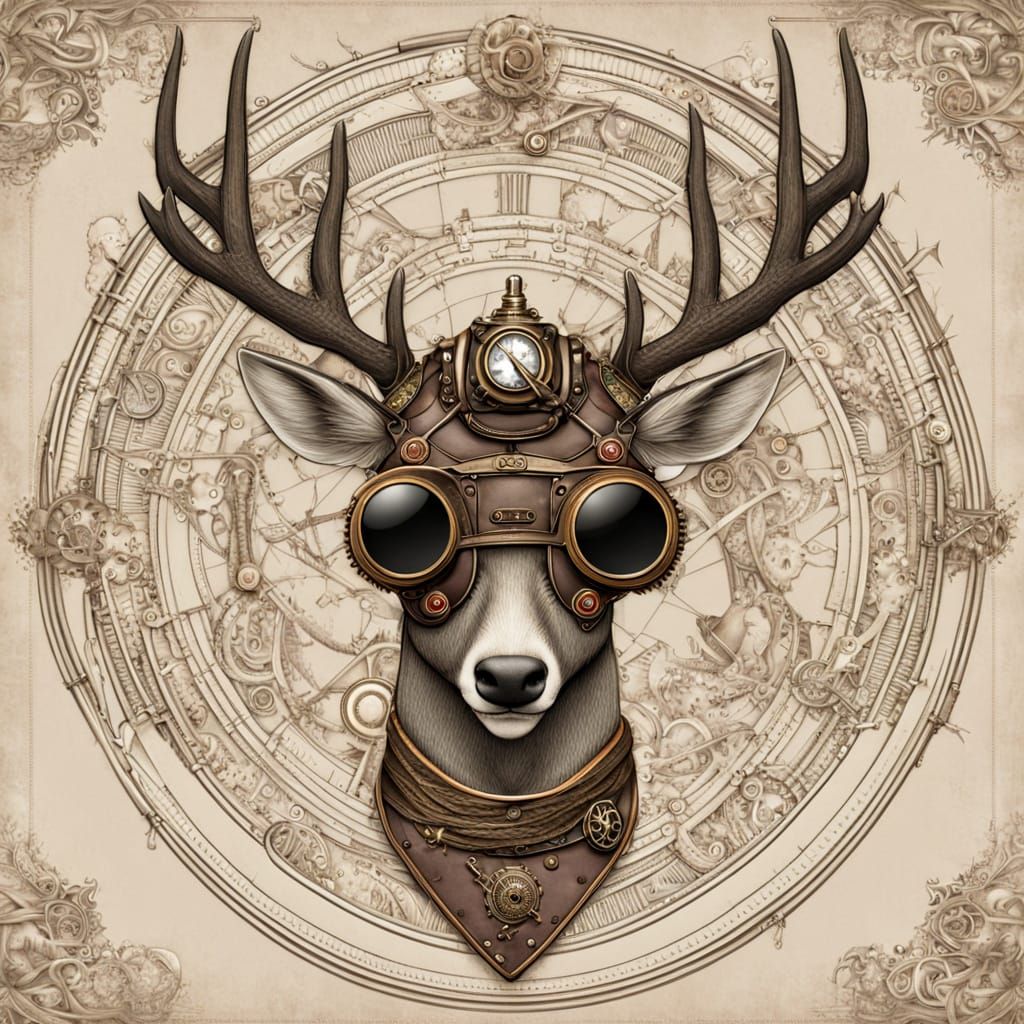 Steampunk Deer Head with Mechanical Details
