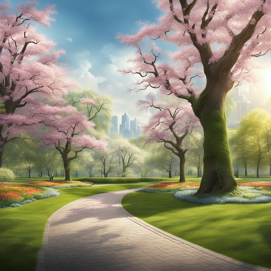 Springtime Park: Detailed Matte Painting