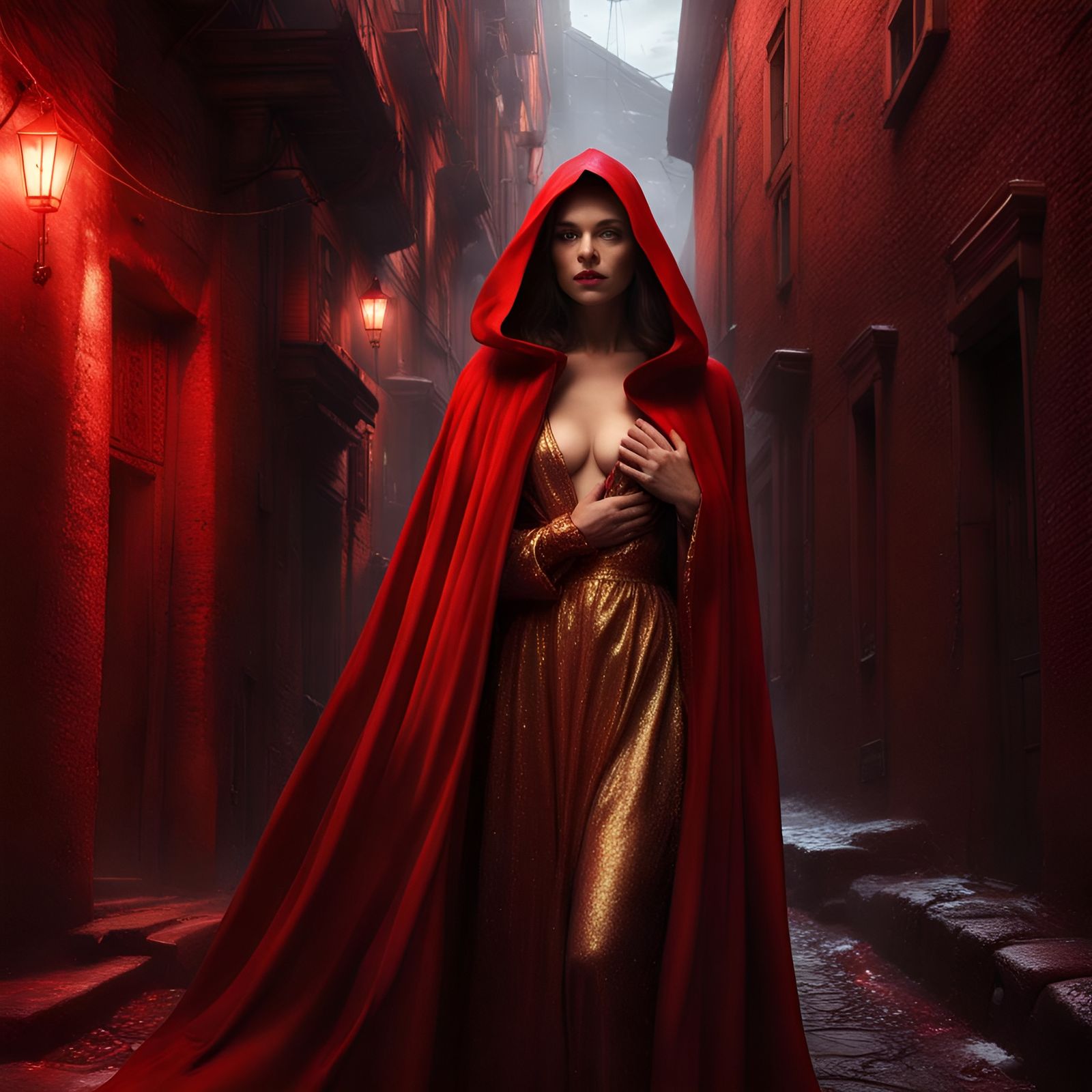 Mysterious Woman in Red Cloak: Matte Painting