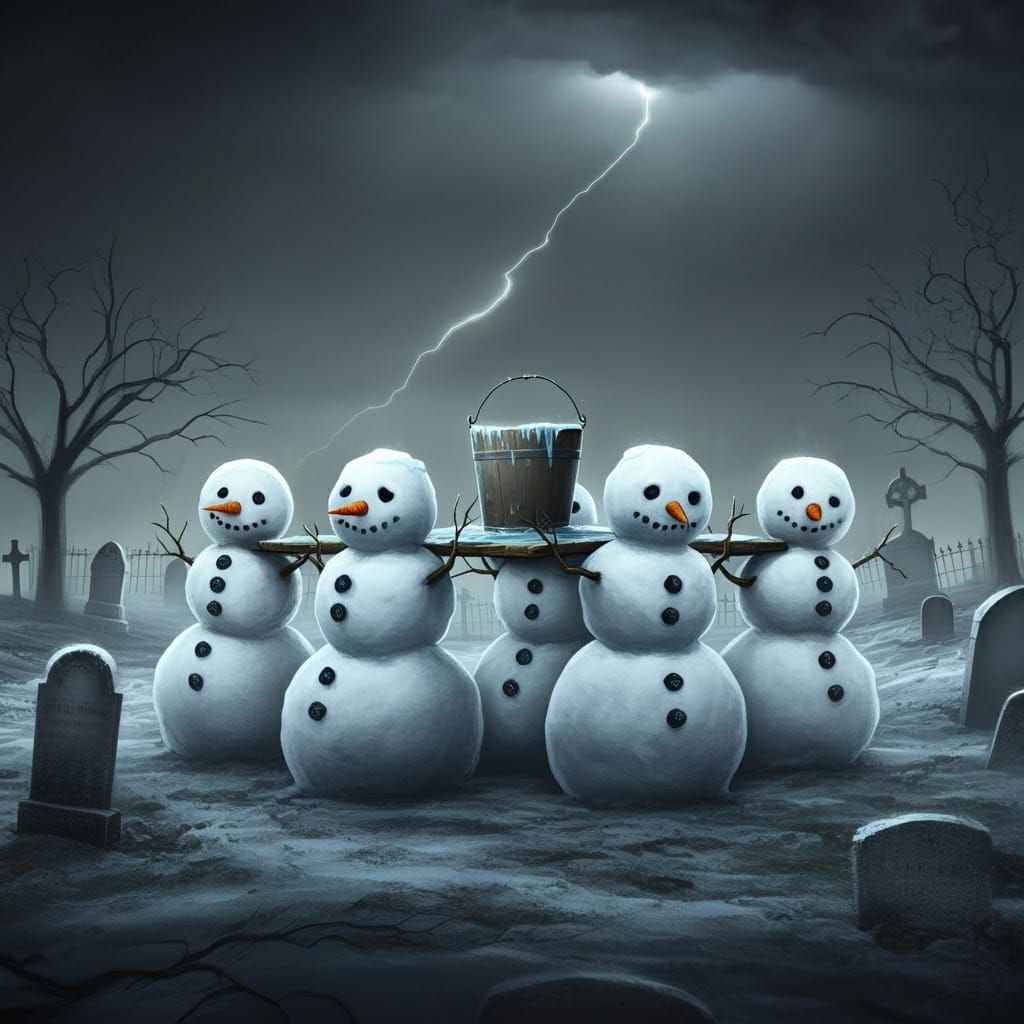 Snowmen's Funeral in Gothic Whimsy Style