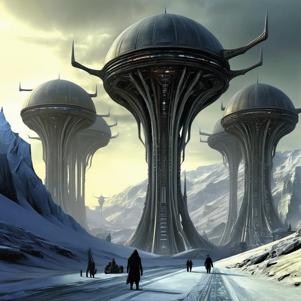 Epic Futuristic Winterscape of a Colossal Sci-Fi Gigastructu...