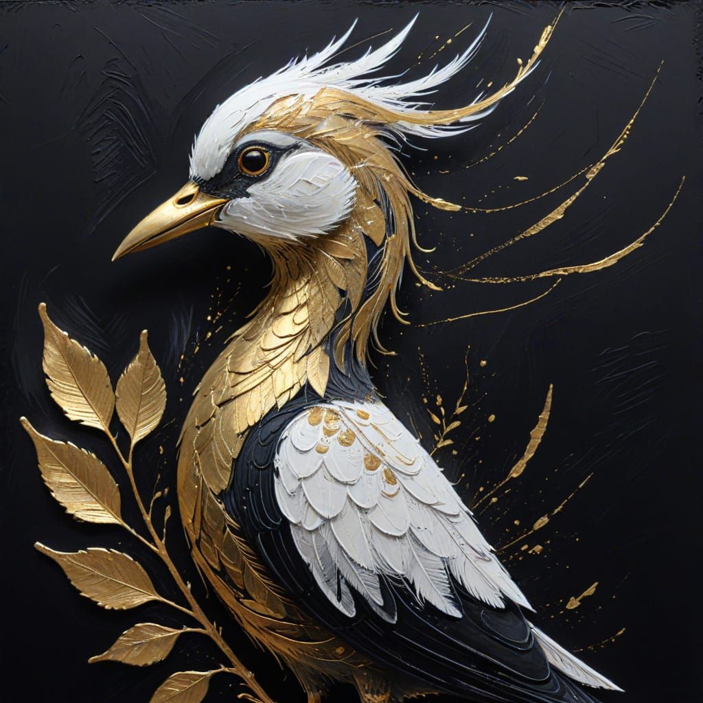 Abstract Bird Portrait in Vibrant Gold