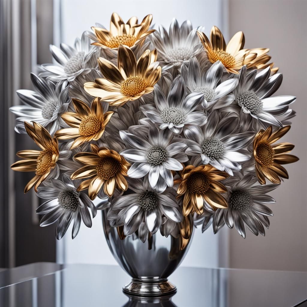 Metallic Flower Bouquet with Reflections