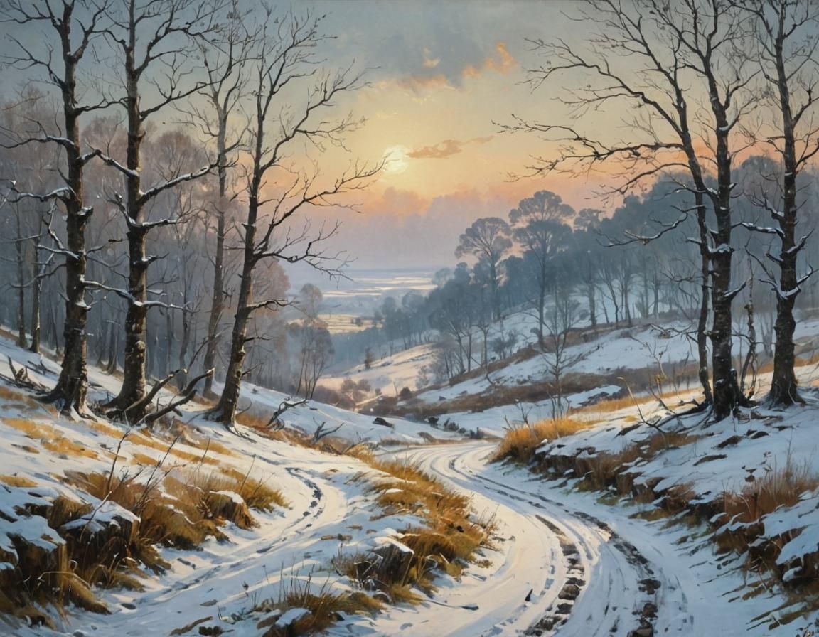 Gnarled Moorland Trees on the Brink of a Stormy Landscape in...