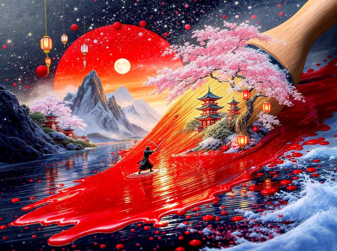 Miniature Japanese Landscape Inside a Paintbrush