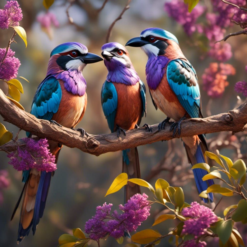 Rollers perched on african tree