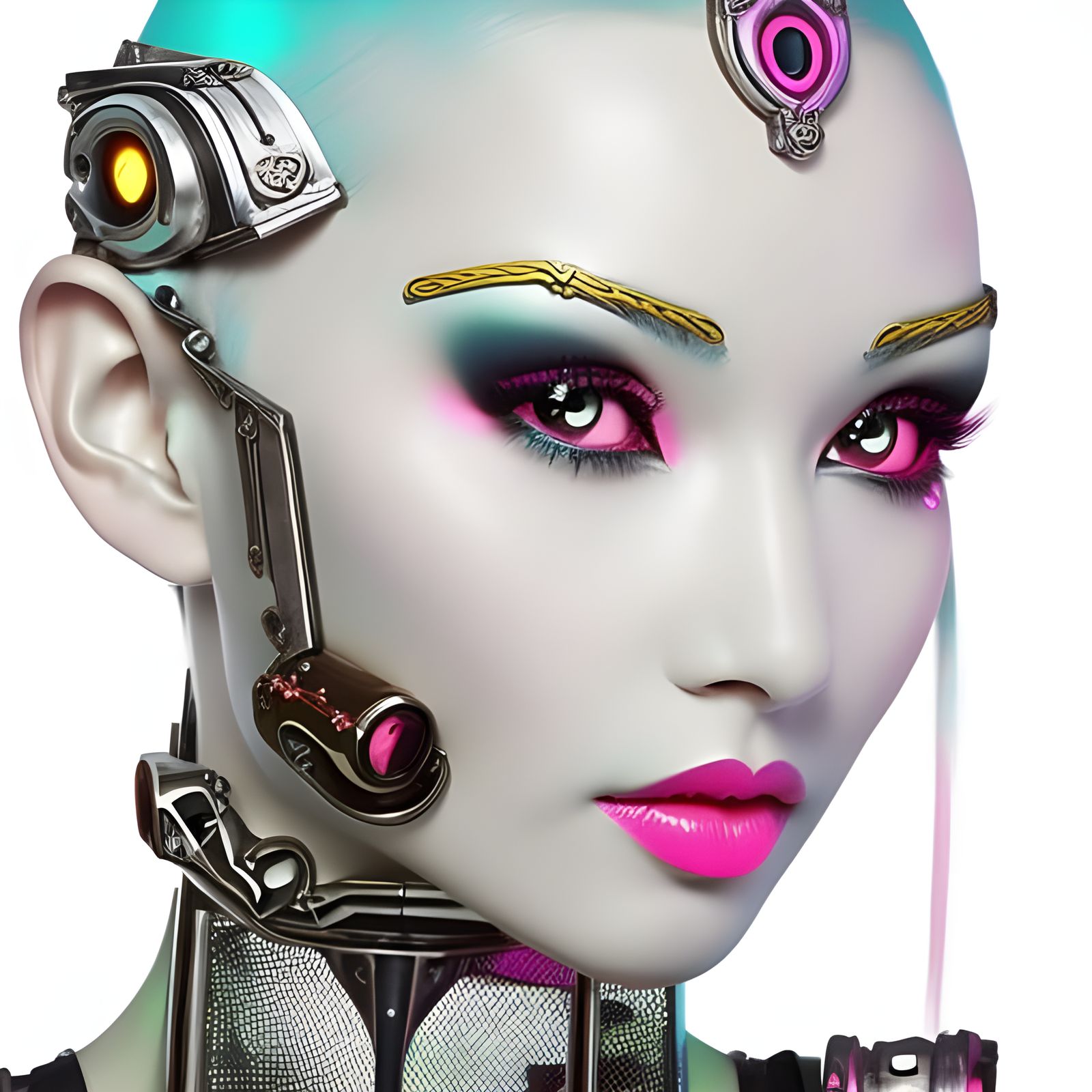 Neon Cyberpunk Cyborg Goddess in Mixed Punks Style