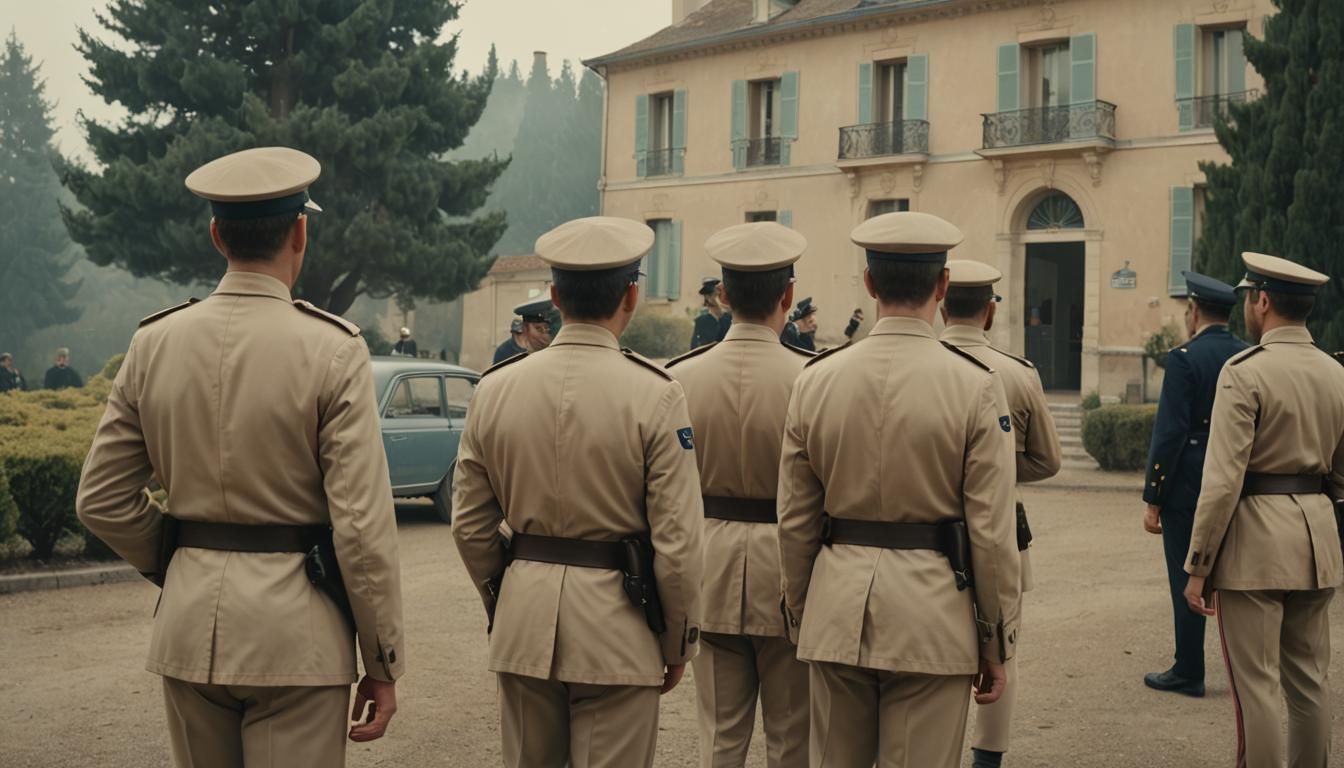 French Gendarmes Salute in Film Noir Style