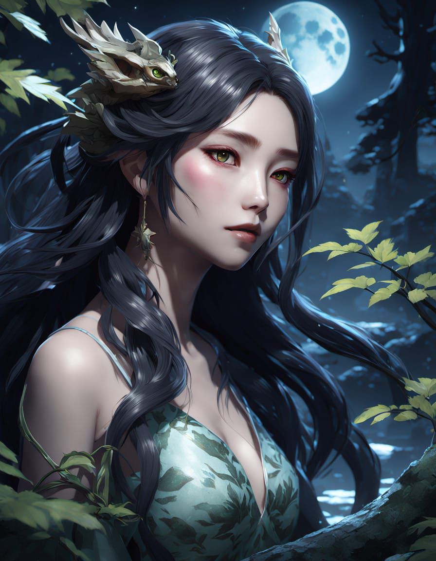 Mysterious Nure-onna Emerges from Moonlit Riverbank in Hyper...