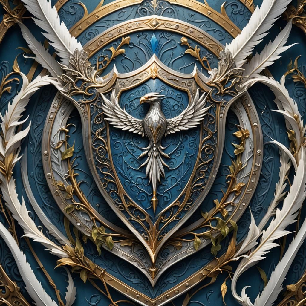 Ornate Elven Shield with Phoenix, Fantasy Art