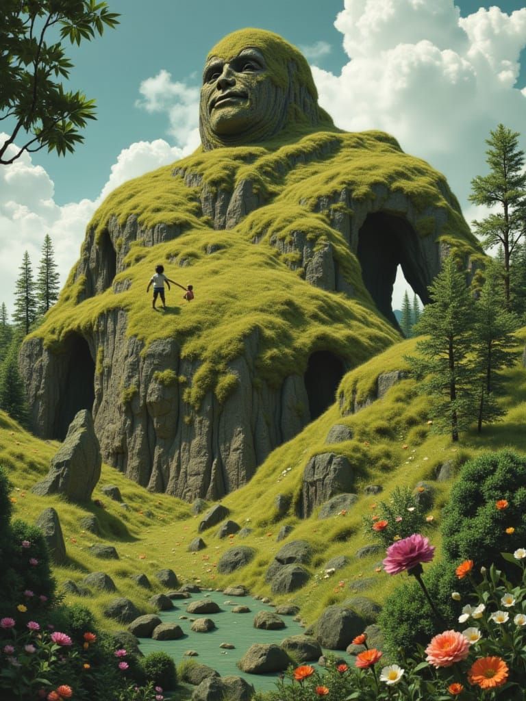 Colossal Hill Giant with Children Playing on His Belly