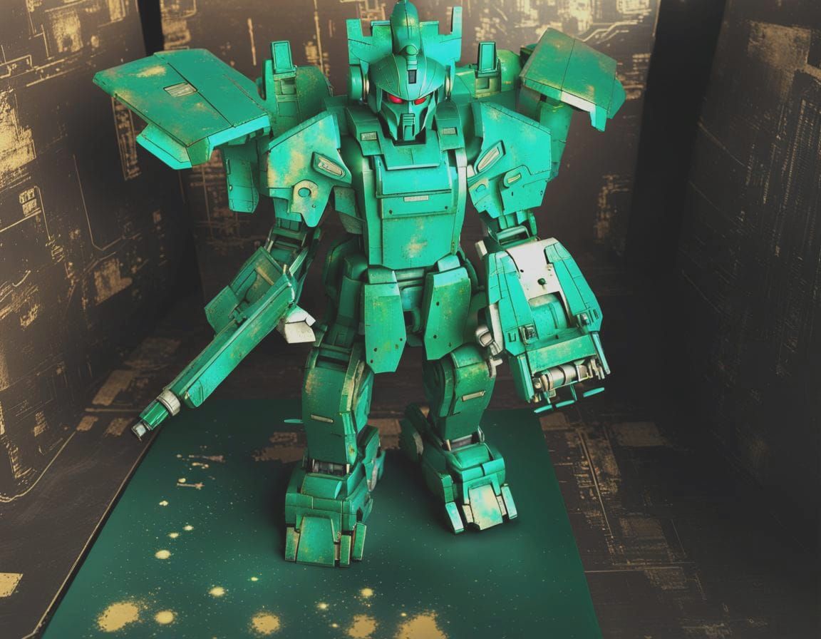 Worn Metallic Titan Mecha Robot in Sci-Fi Style
