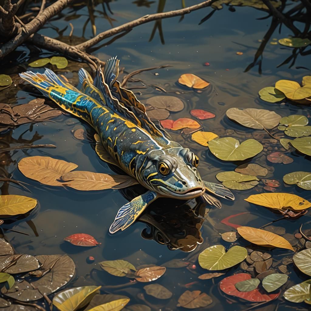 Mudskipper Fish in Mangrove Trees: Hyperrealistic Dark Fanta...