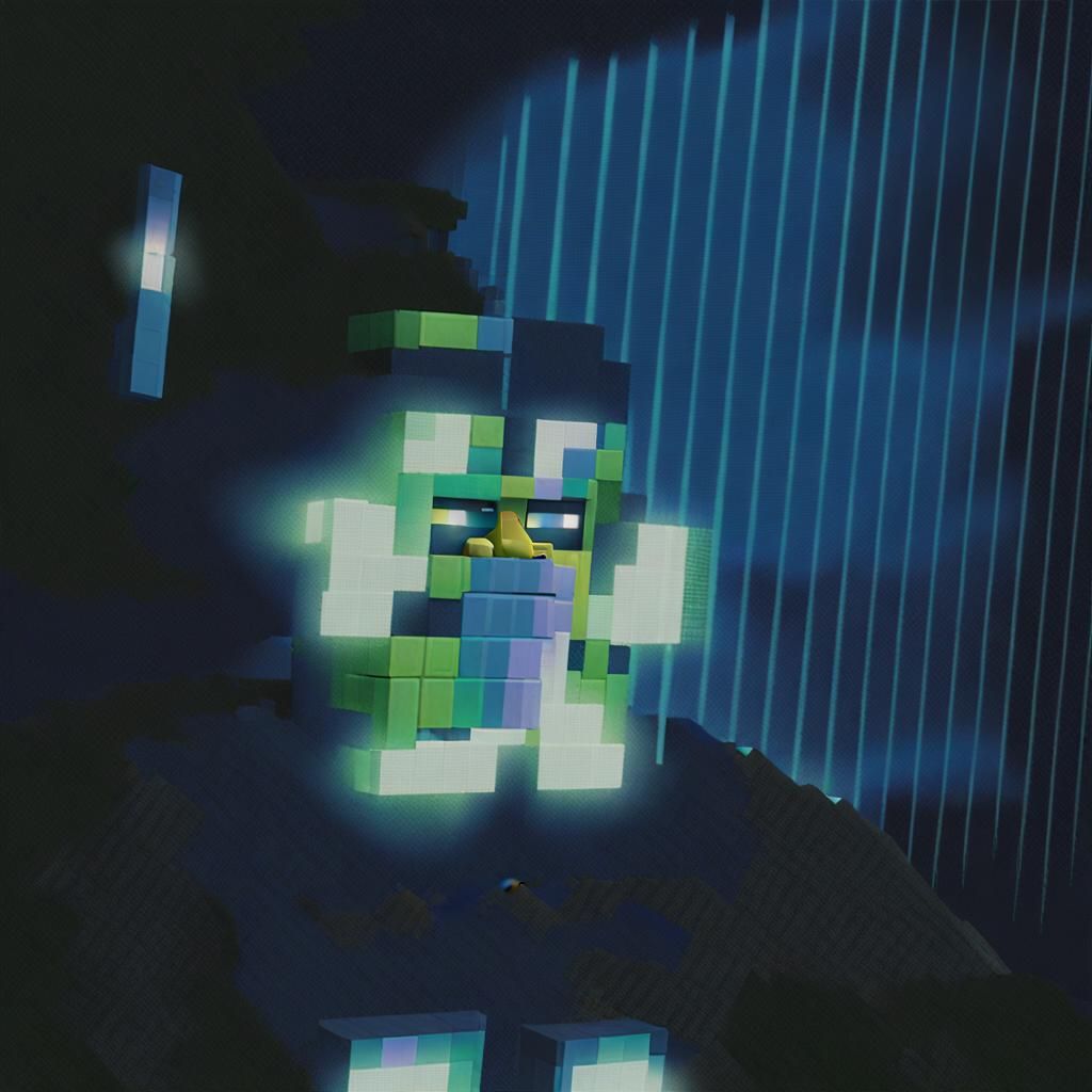 Pixelated Glitch Art Close-Up in Retro 3D Style