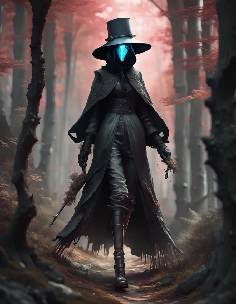 Emo Plague Doctor Princess in Forest, Digital Art