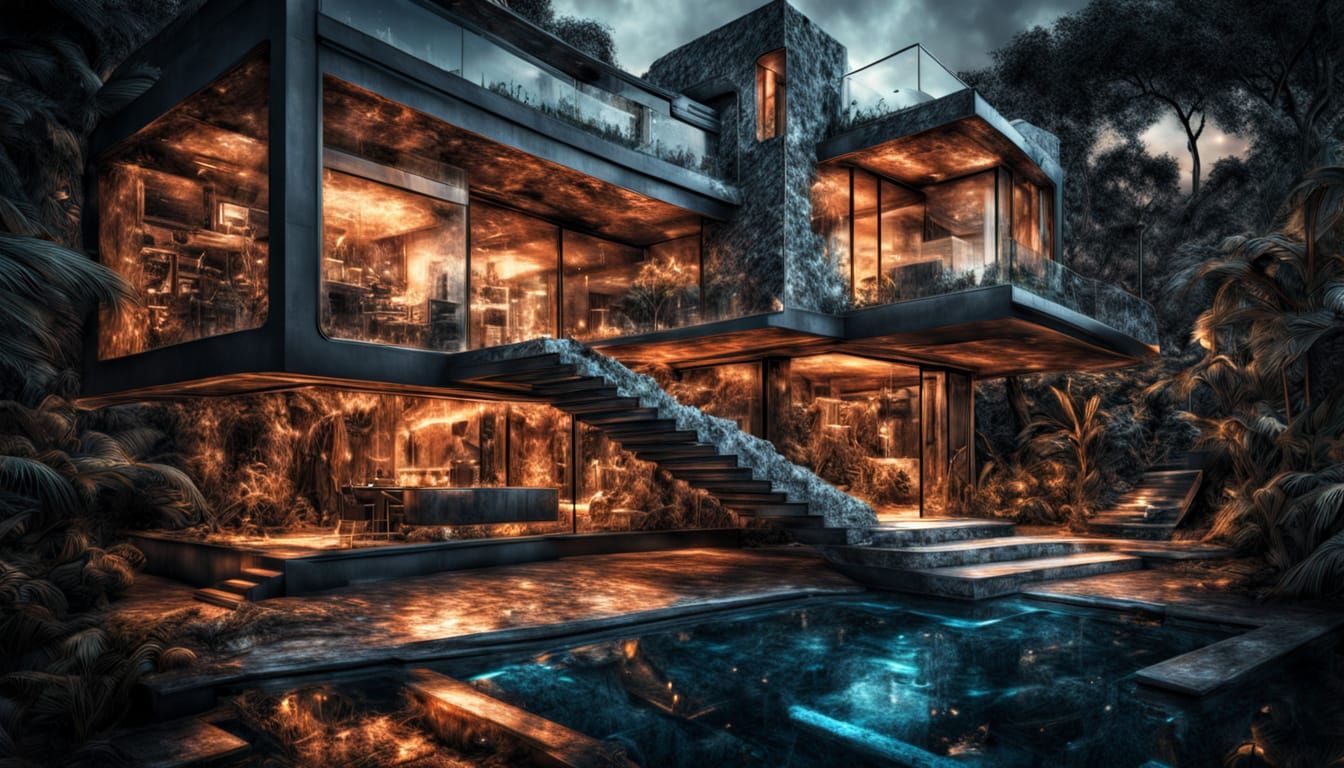 Hyperrealistic High-Tech Impossible Home in Cinematic Style
