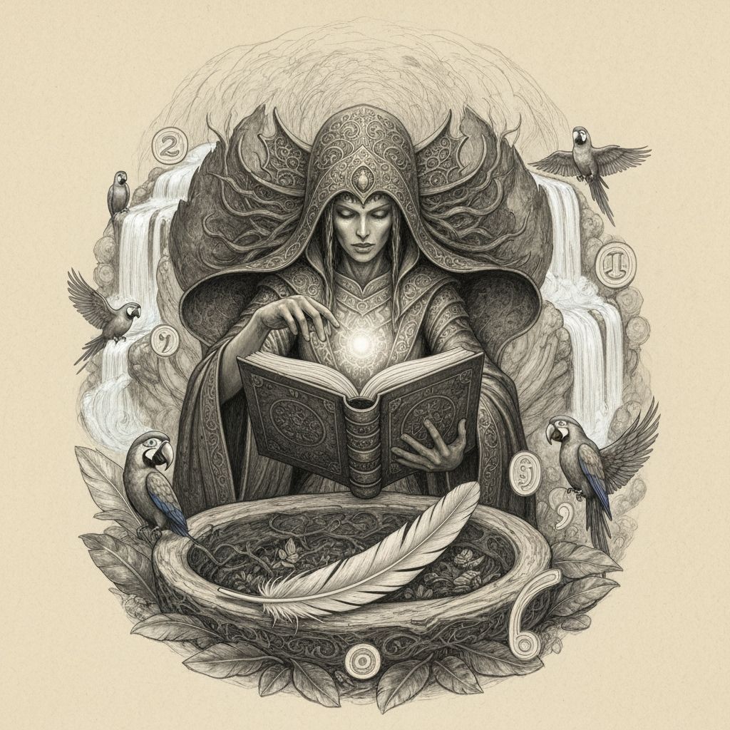 Mystical Figure Conjuring Energies in Charcoal Drawing