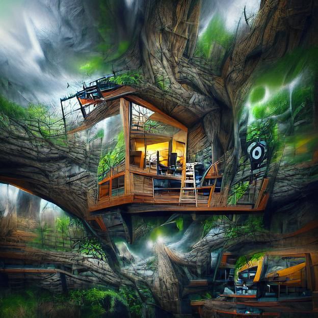 Secret Treehouse Man Cave Digital Illustration