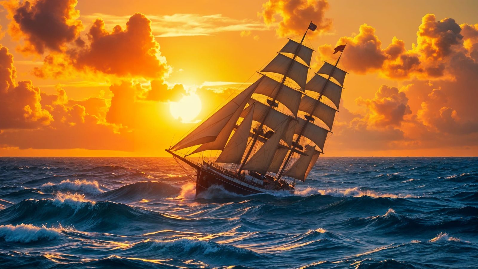 Leaning over with the wind in her sails