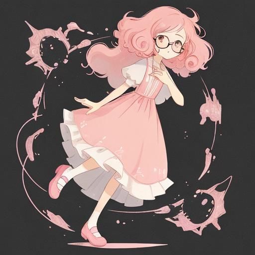 Anime Boy in Pink Dress, Cel-Shaded Style