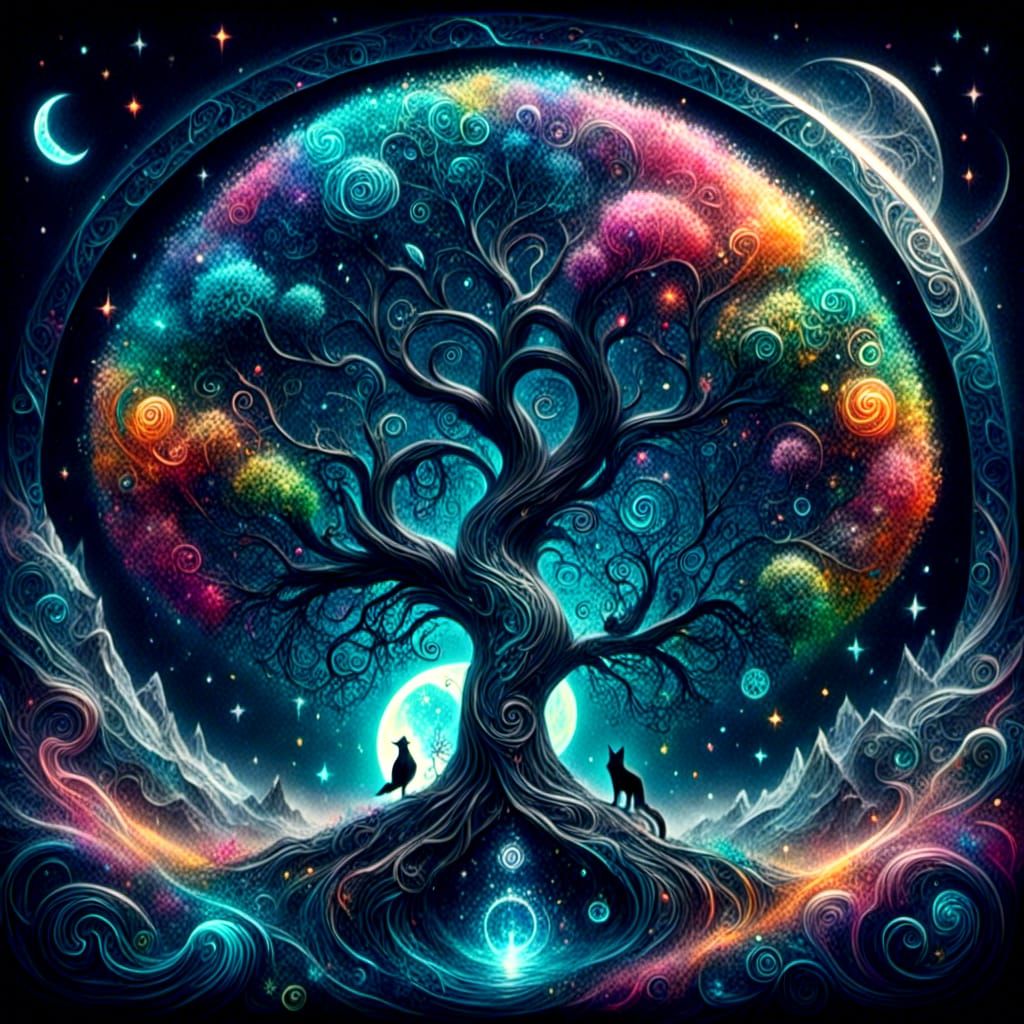 Bioluminescent Tree of Life in Dark Fantasy Style