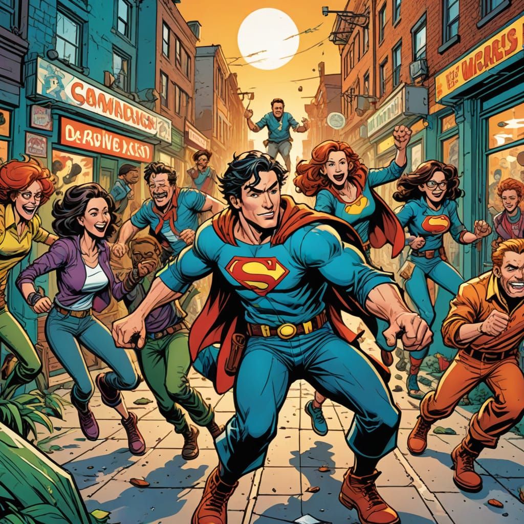 Vibrant Comic Strip Scene in Classic Style