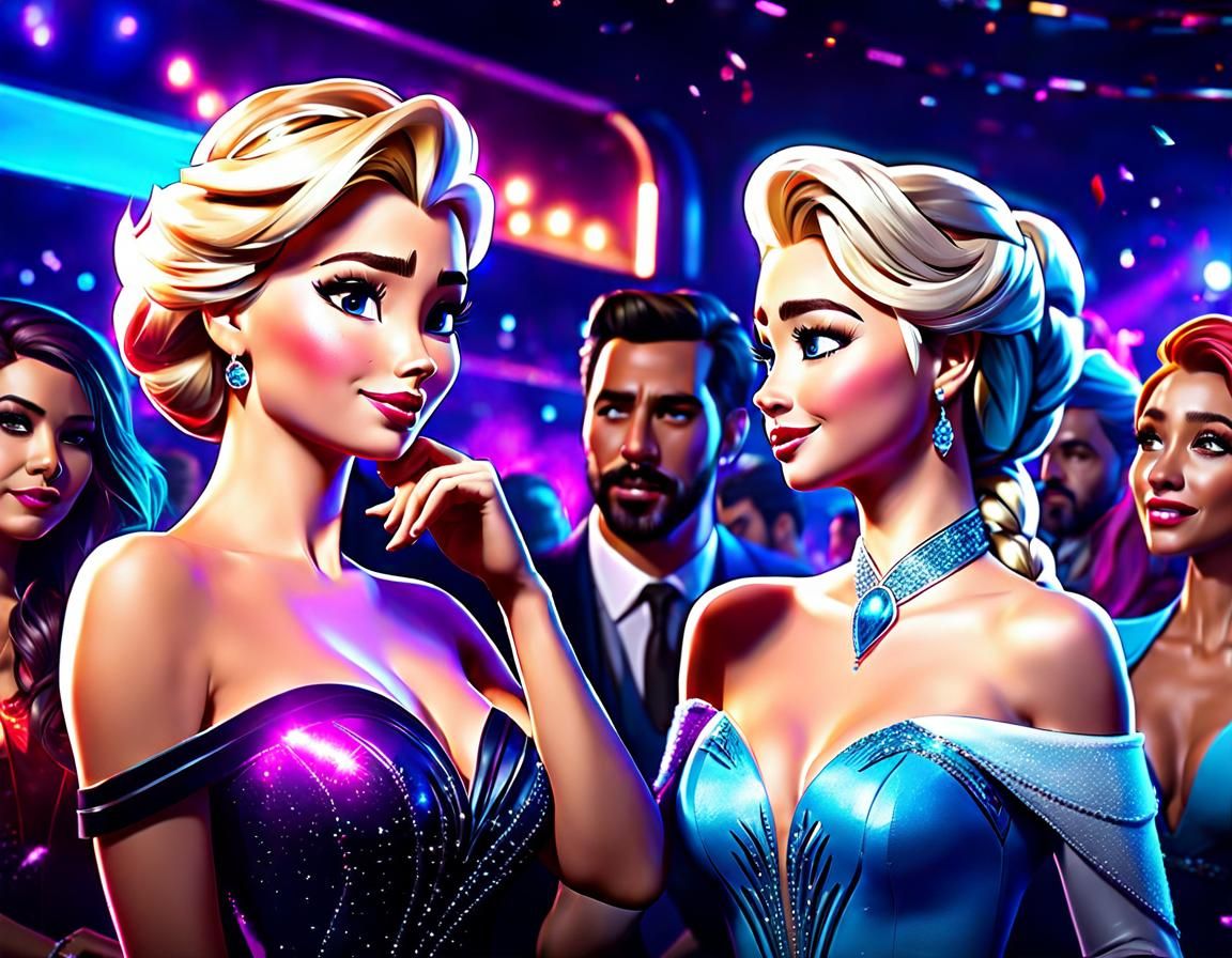 Elsa and Anna at a Nightclub in Photo Style
