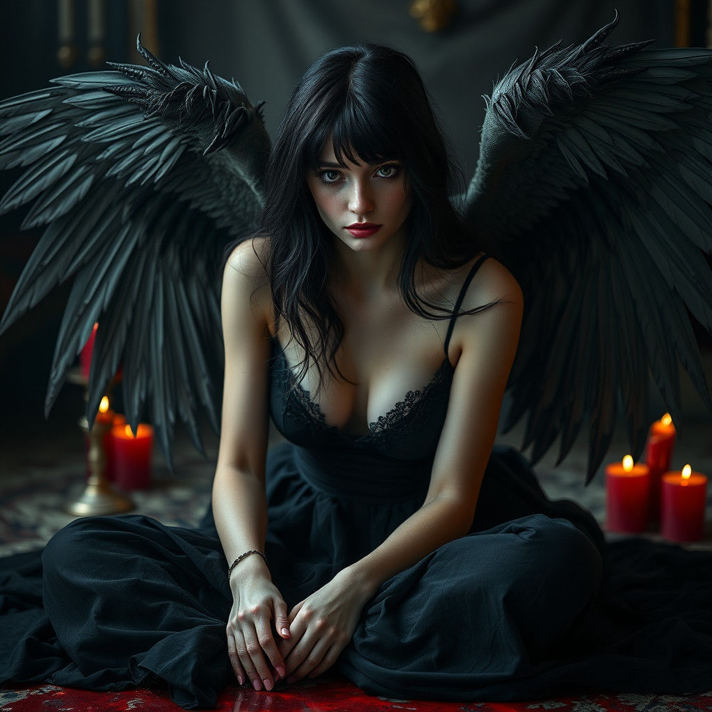 Ethereal Woman with Angel Wings in Decadent Setting
