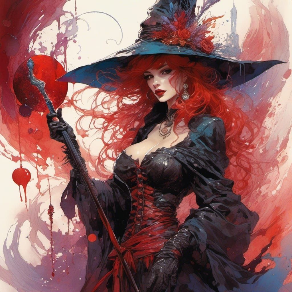 Lesbian Witch with Labrys in Deep Rich Colors