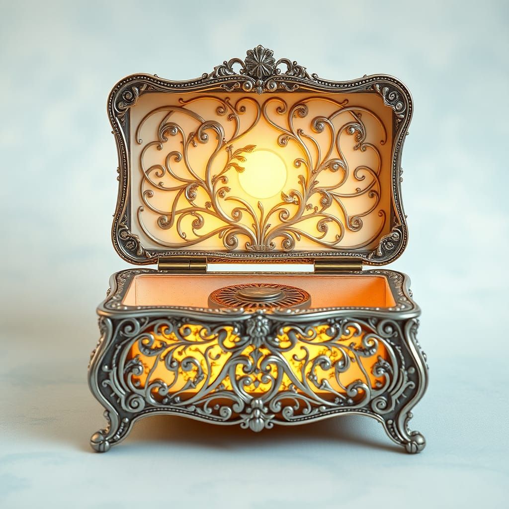 Antique Music Box with Silver and Gold Swirls