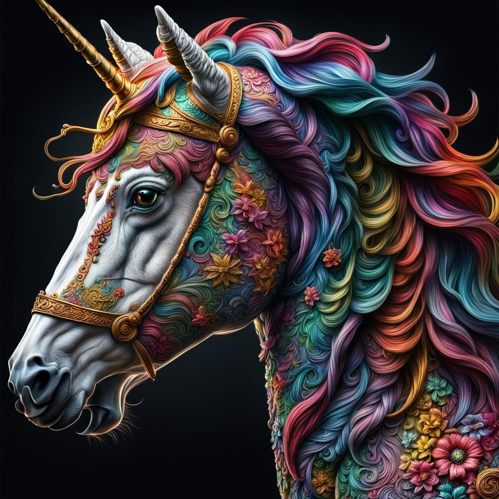 Hyperrealistic Colorful Unicorn Galloping