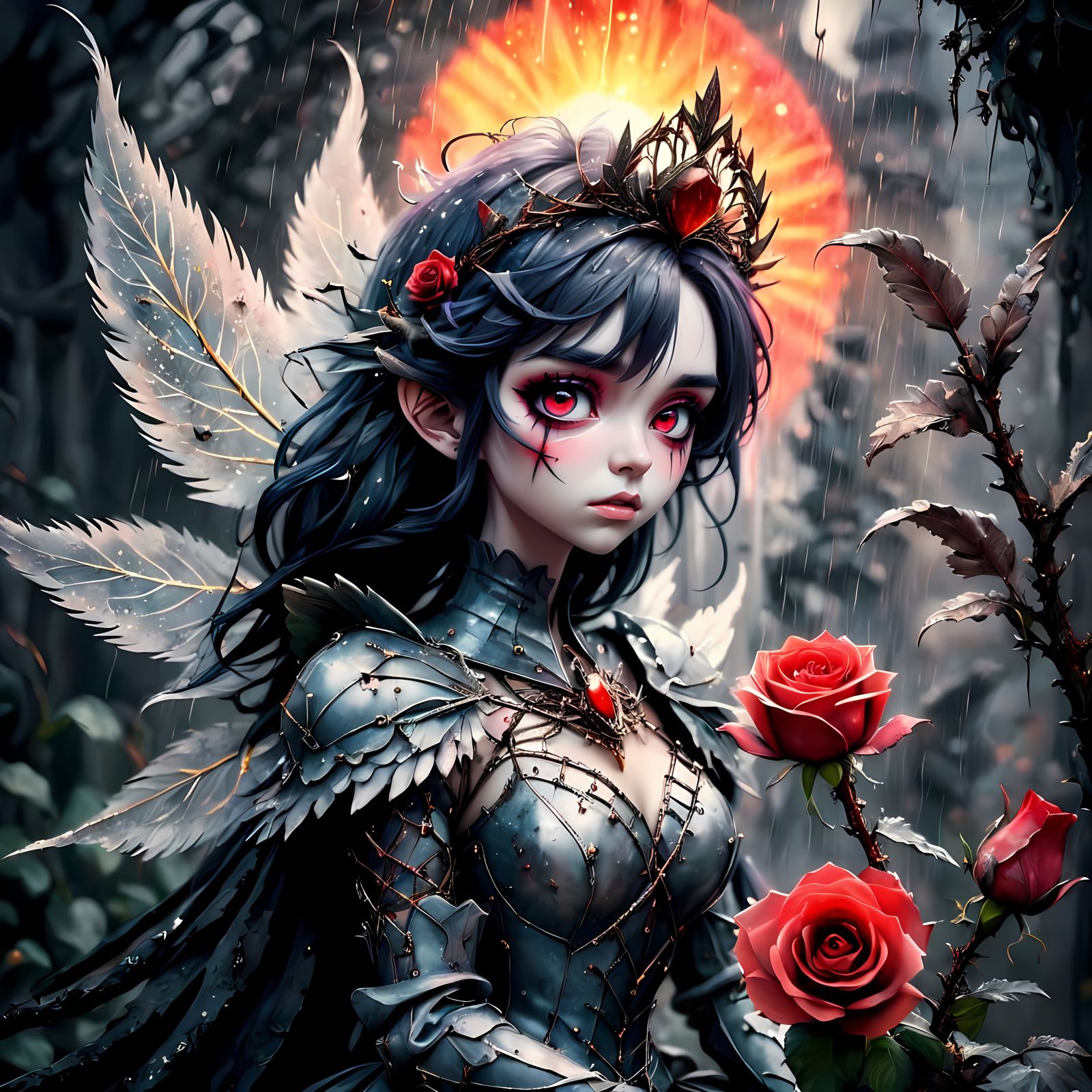 Sassy Goth Fairy Queen in Glitched Anime Style