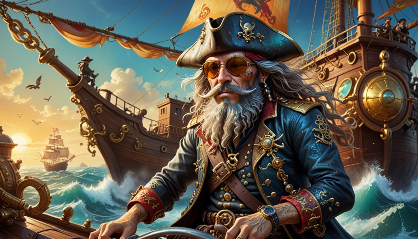 Kaleidoscope Pirate Biker Animal in Surrealist Painting