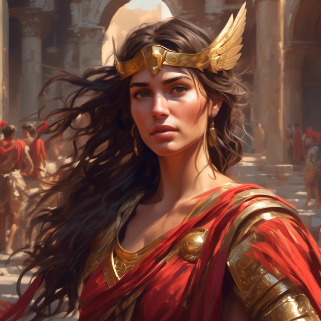 Female Roman Soldier Portrait in Art Nouveau Style