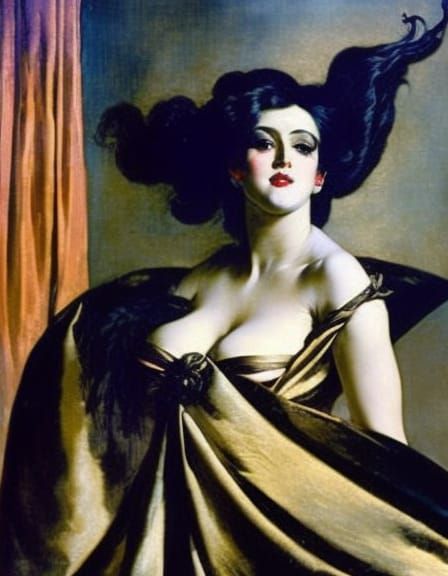 Voluptuous Beauty with Black Hair, in Baroque Style