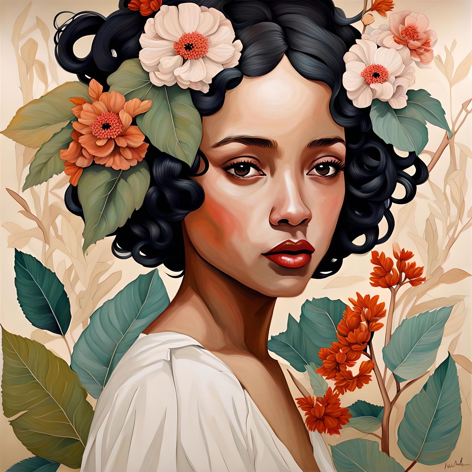 Portrait, multi racial, avant garde, stylized, nature, oils ...