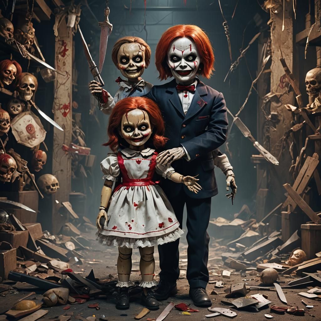 Eerie Possessed Doll with Knife, Digital Art