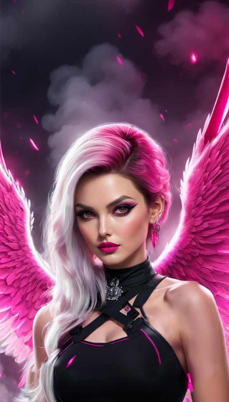 Angel with Pink Wings in War Zone