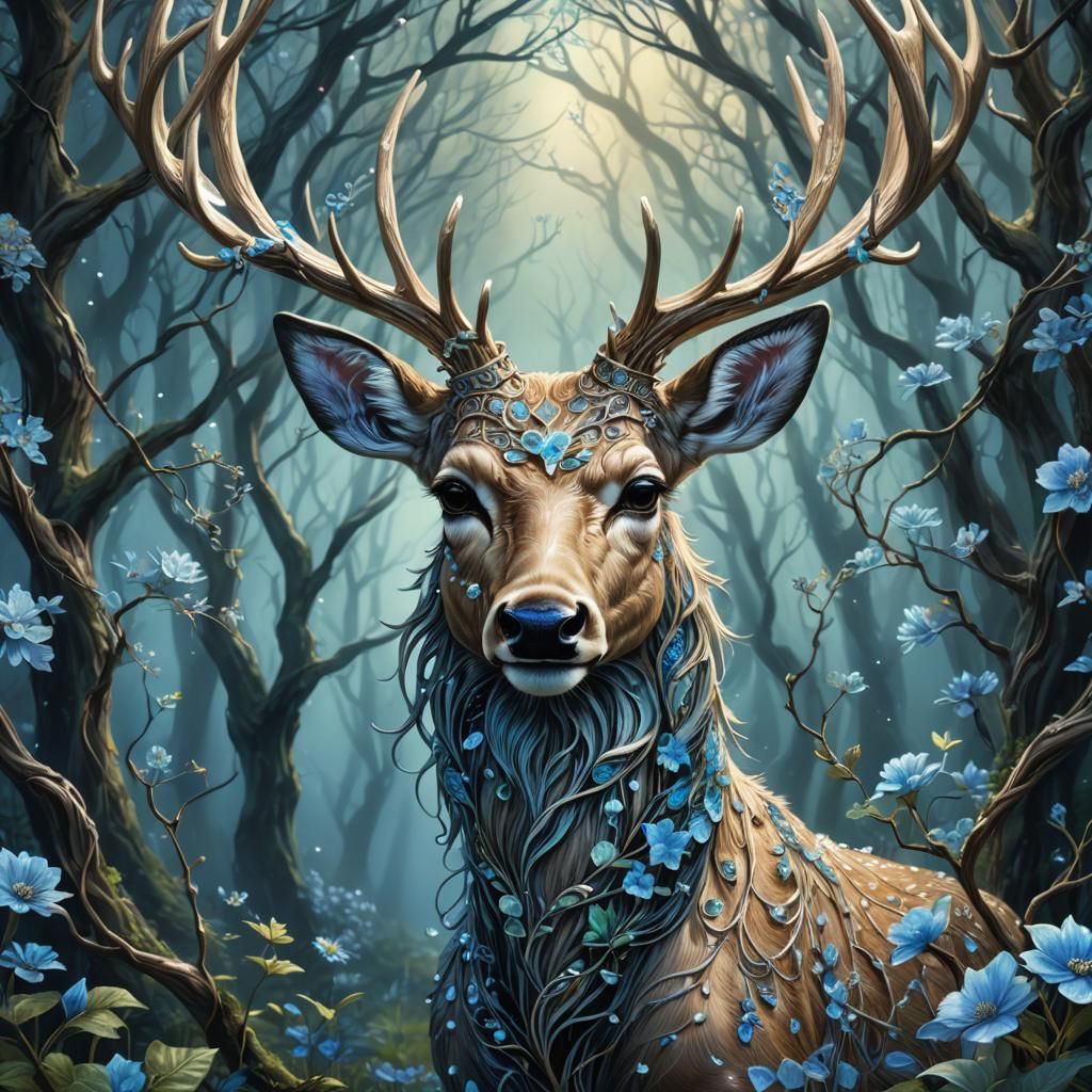 Enchanted Deer Portrait in a Mystical Forest