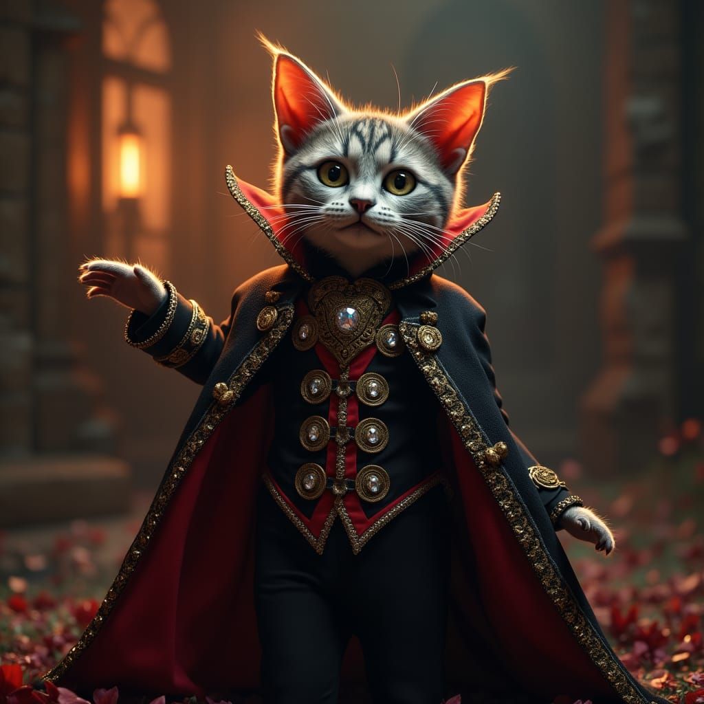 Cat in Dracula Costume: Gothic Fantasy Portrait