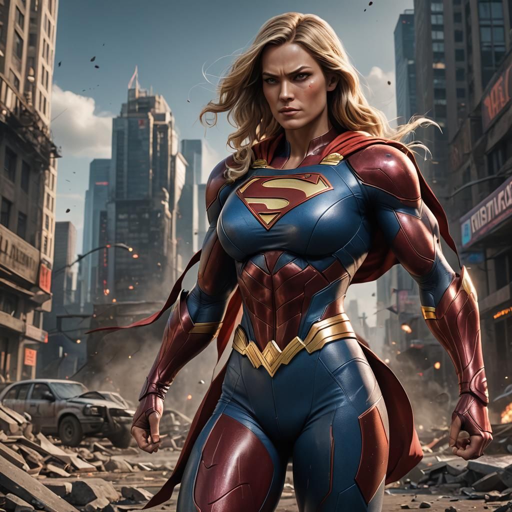 Ultra Muscular Supergirl: Detailed Matte Painting