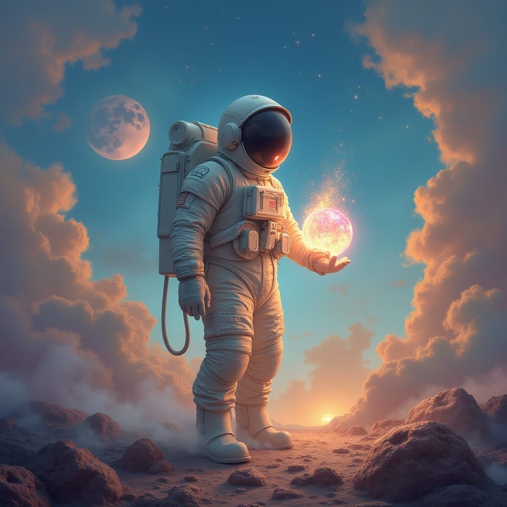 Astronaut with Dream Jar on Alien Planet