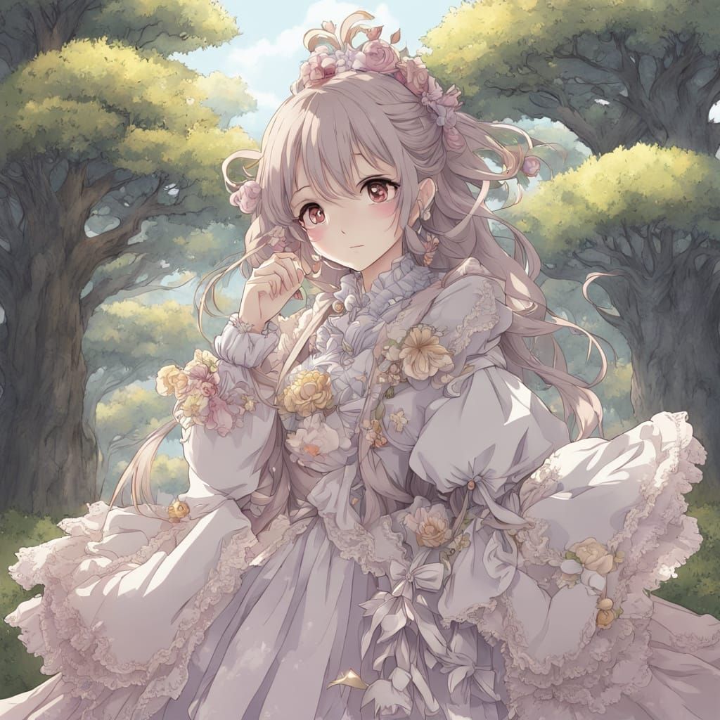 Rococo Inspired Anime Girl in Pastel Colors