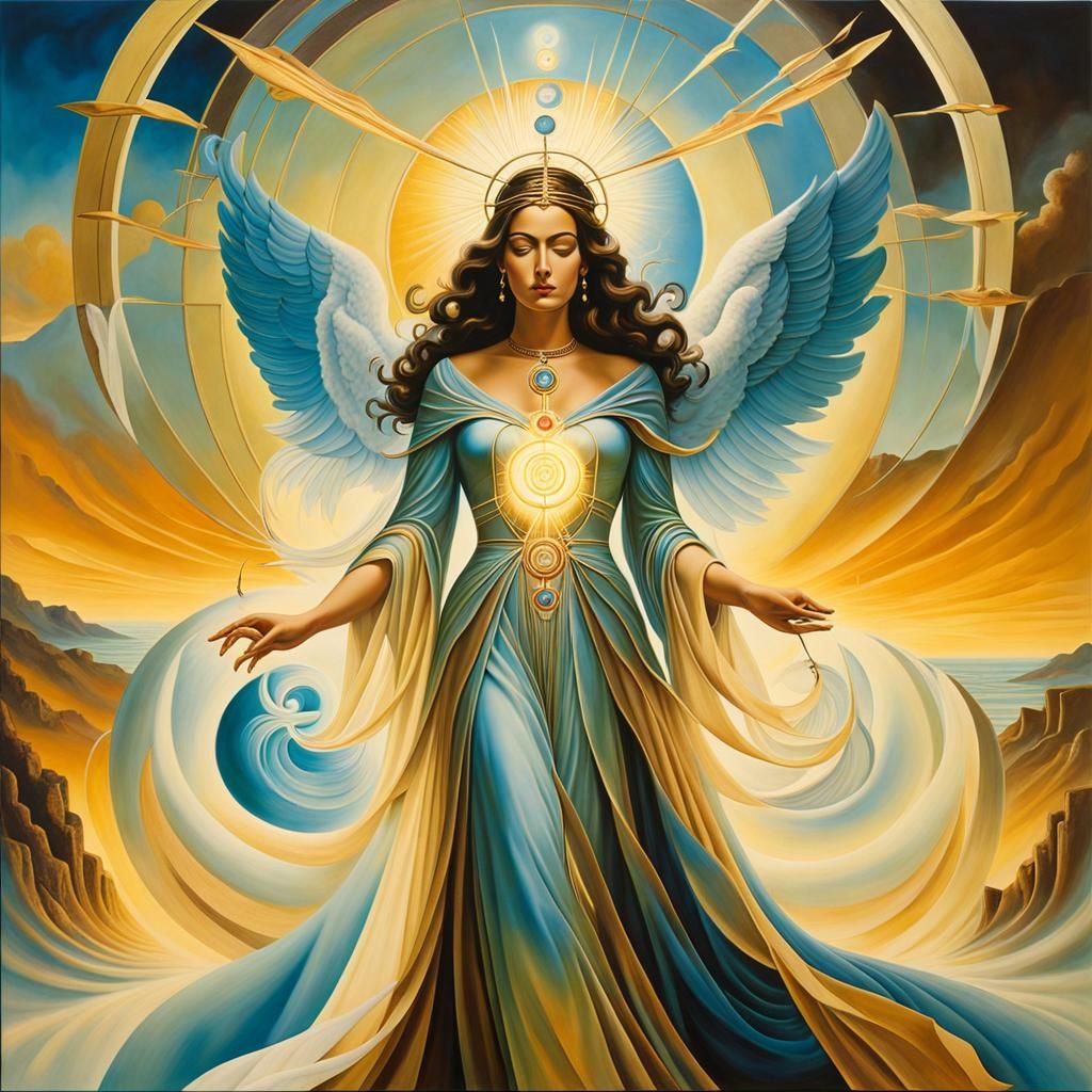 Surreal Angel of Elements in Melting Oil Style