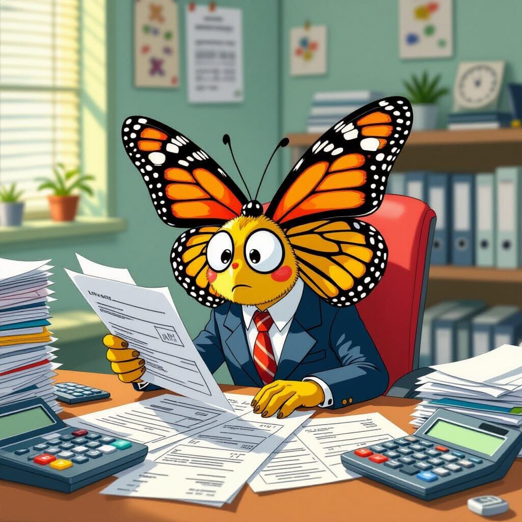 Butterfly Tax Troubles in Miyazaki Style