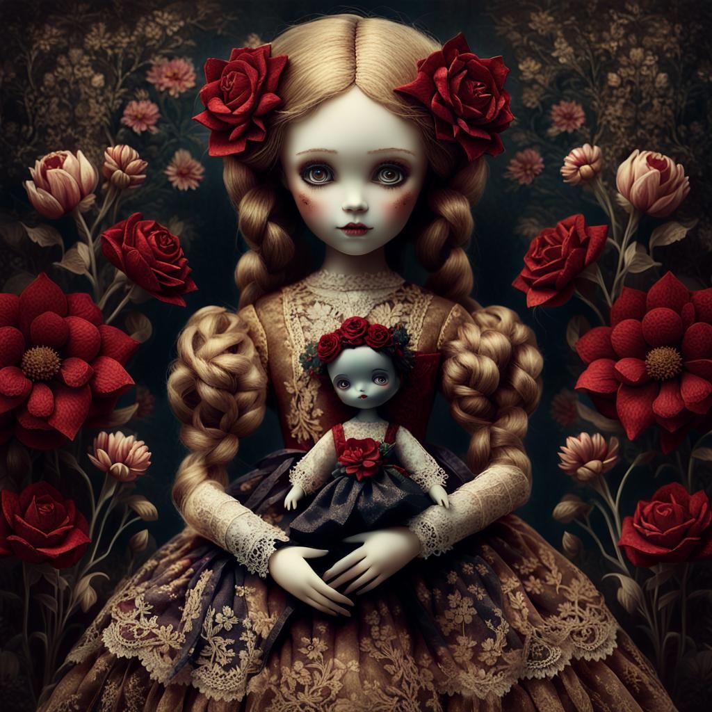 Gothic Doll with Creature in Oil Painting Style