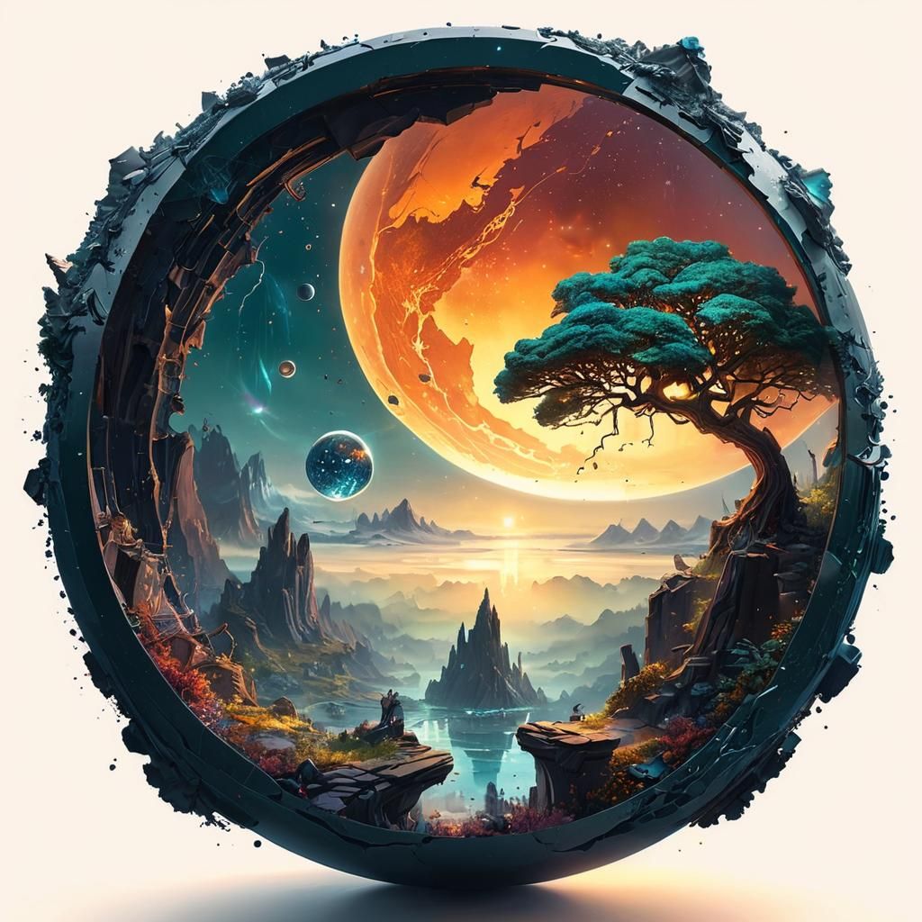 Broken Glass Planet with Molten Core in Space