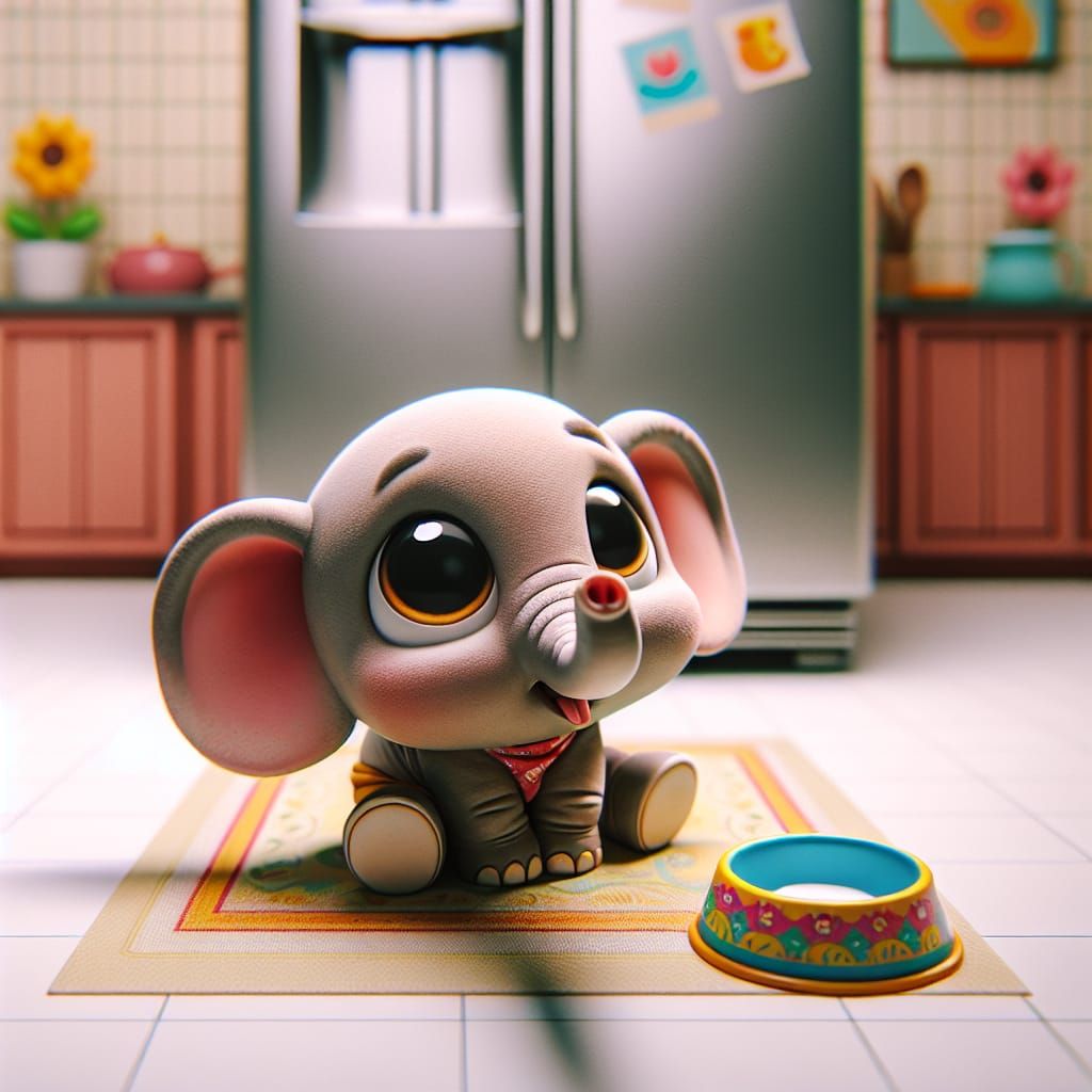 Hungry Cartoon Elephant in Kitchen Scene