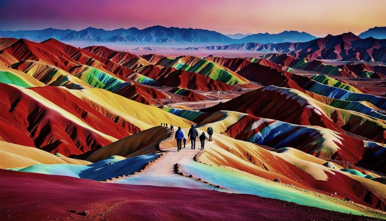 Rainbow Mountain Sunset: Zhangye Danxia Geopark, China