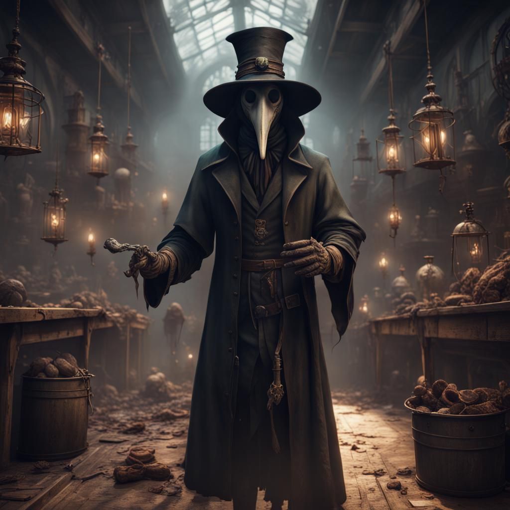 Plague Doctor Offering Medicine in Detailed Matte Painting